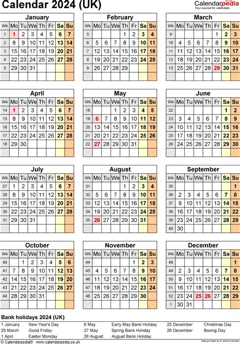 Calendar 2024 Uk With Bank Holidays Excel Pdf Word Templates Gambaran