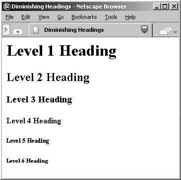 In general, first level headings are larger and bolder than second and subsequent level headings. 4.2. Headings - HTML & XHTML: The Definitive Guide, 6th ...