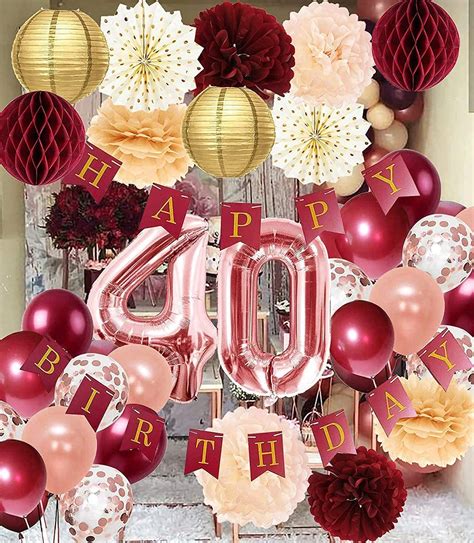 40th Birthday Decorations For Women Burgundy Rose Gold 40th Birthday
