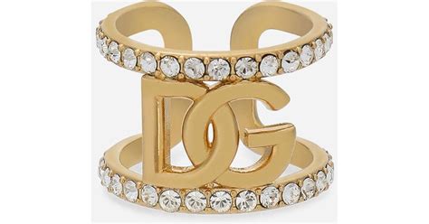 Dolce And Gabbana Ring Mit Strassverzierungen Und Dg Logo In Mettallic