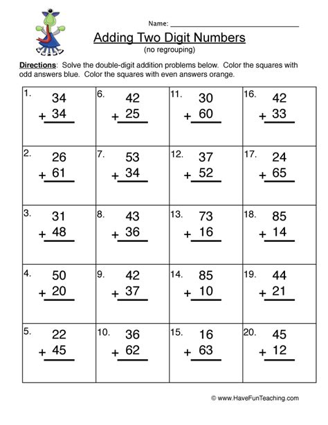 Two Digit Addition Without Regrouping Worksheet Have Fun Teaching