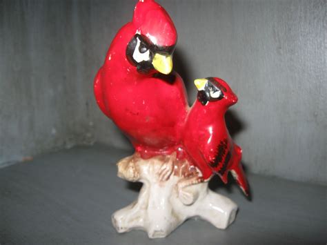 Vintage Cardinal Bird Figurine Pair Of Red Birds Porcelain Birds Retro