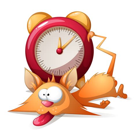 Cartoon Sleep Funny Cute Cat And Alarm Clock Vector Eps10 517561