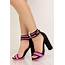 Neon Pink Black Lycra Chunky High Heels – Shoes Post