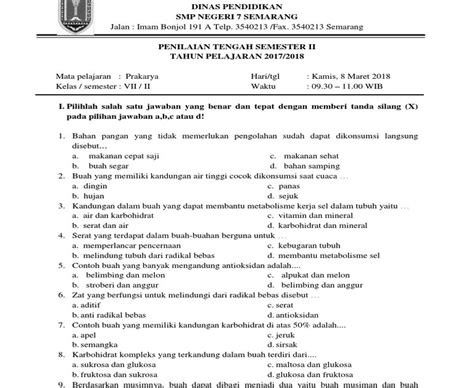 Berikut bospedia memberikan soal uas prakarya kelas 7 smp/mts. Soal Prakarya Pengolahan Kelas 7 Semester 1 Dan Kunci ...