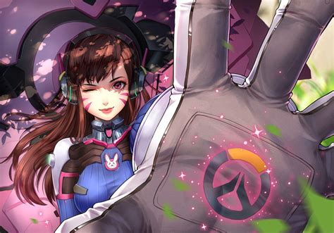 Wallpaper Id 737665 Brunette D Va Overwatch Anime Girls Pink Eyes Headphones Anime