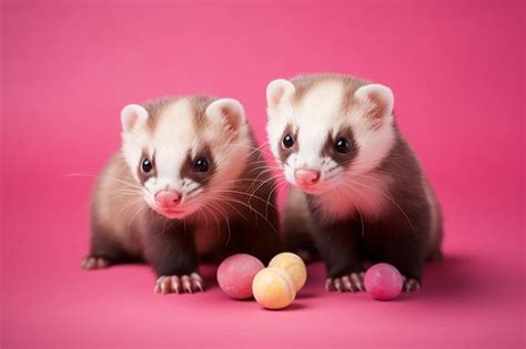 Premium Ai Image Two Ferrets With Easter Eggs On A Pink Background