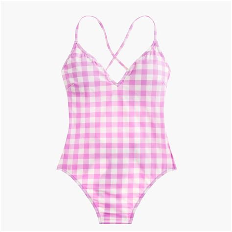 Shop The Lace Up Back One Piece Swimsuit In Oversized Matte Gingham At