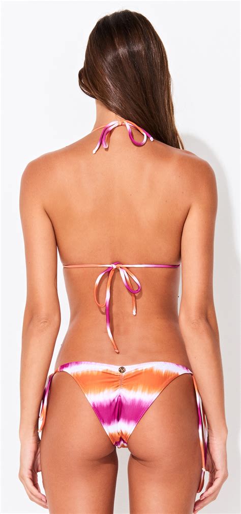 Pink Orange Tie Dye Brazilian Bikini With Rings Side Tie Paint Pink Triya