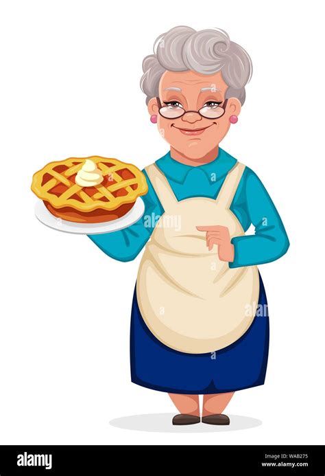 feliz día de los abuelos abuela alegre personaje de caricatura sosteniendo un delicioso pastel