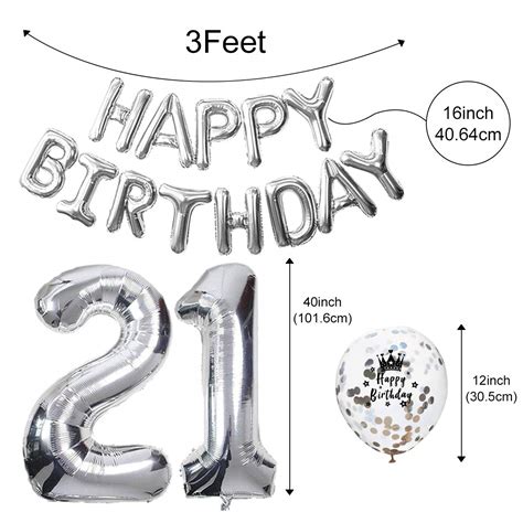21st Birthday Party Decorations Silver Happy Birthday Balloon Twenty
