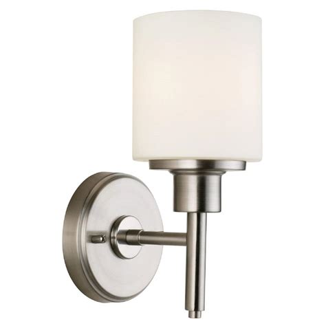 Homefocus bedside wall lamp light with outlet,living room wall lamp light,wall sconces, metal satin nickel, white fabric shade,top quality for home and hotel. Design House Aubrey 1-Light Satin Nickel Indoor Wall Mount-556183 - The Home Depot