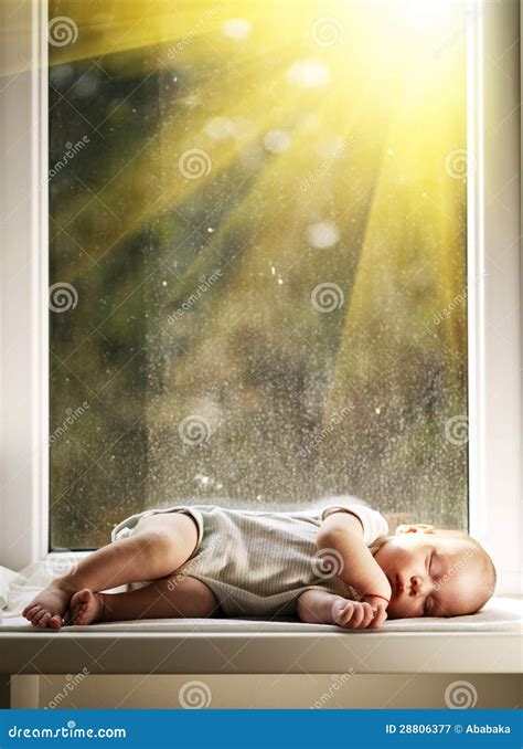 Baby Sleeping On White Blanket On Window Stock Image Image Of Bedroom