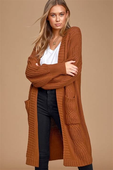 Tres Cozy Rust Brown Chunky Cable Knit Oversized Cardigan In 2020