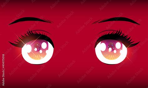 hot and cute anime eyes on red background super sparkling and dazzling hand draw illustration