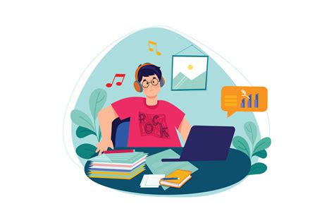 Listening To Music While Doing Work From Home 9352672 Vector Art At
