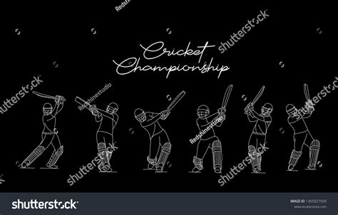 Concept Batsman Playing Cricket Championship Line Stock Vector Royalty