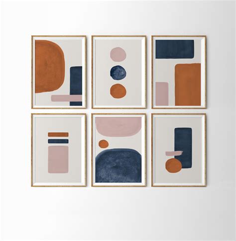 Geometric Wall Art Set Of 6 Prints Mid Century Modern Art Etsy
