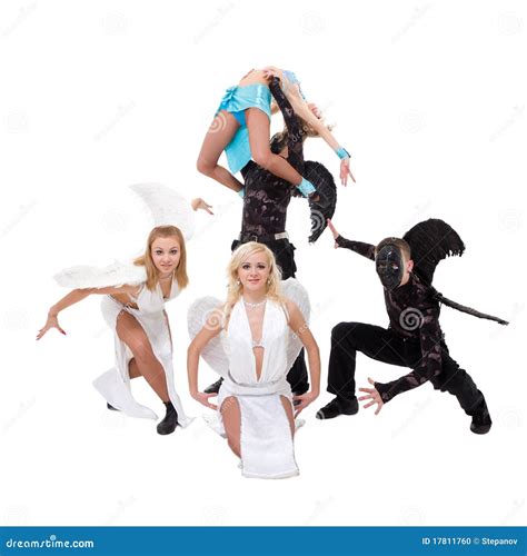 Dance Team Dressed As Angels And Demons Dancing Stock Photo Image Of
