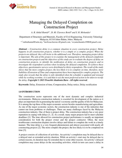 Can someone confirm in the. (PDF) Managing the Delayed Completion on Construction Project