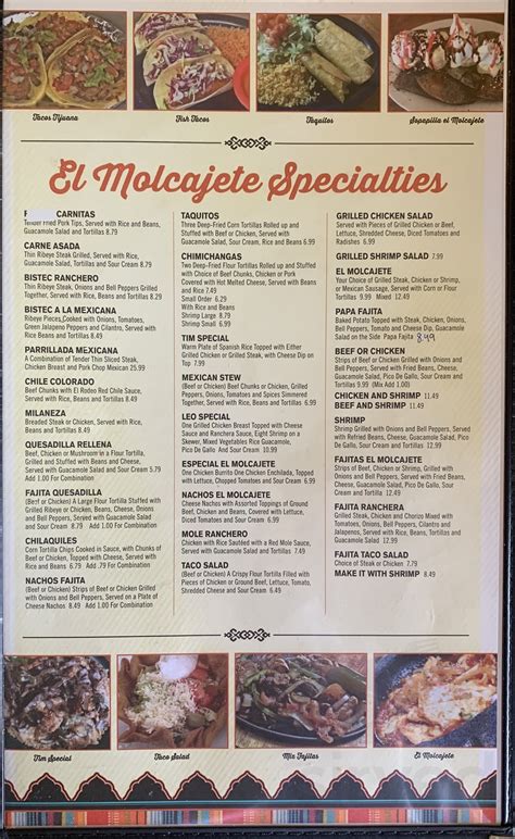 El Molcajete Mexican restaurant menu in Bells, Tennessee, USA