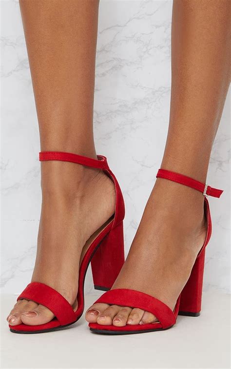 Prom Shoe Red Suede Block Heeled Sandals Shoes Prettylittlething Red Platform Heels Prom