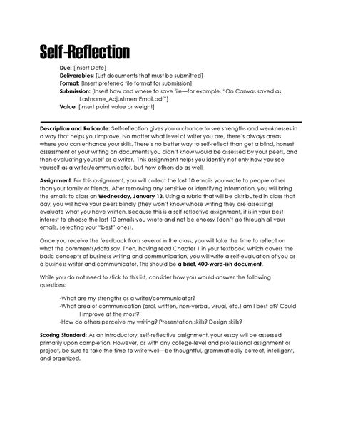 As the writer, you are asked to write in first person, making i write one to three paragraphs citing specific examples from the class. Self-Reflection - The Visual Communication Guy