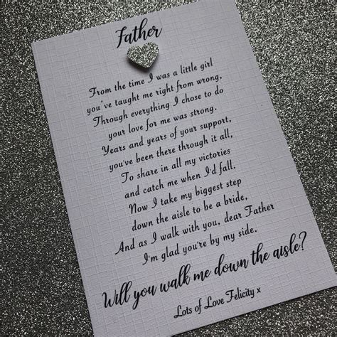 Personalised Father Walk Me Down The Aisle Father Give Me Away Poem Card Ebay