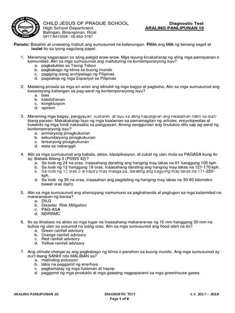 Scoring guides are available on the staar writing and english i, ii, iii resources webpage. Diagnostic Test in Kontemoraryong Isyu With Answer Key