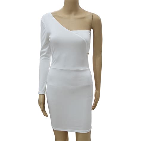 White One Shoulder Bodycon Dress Romoti