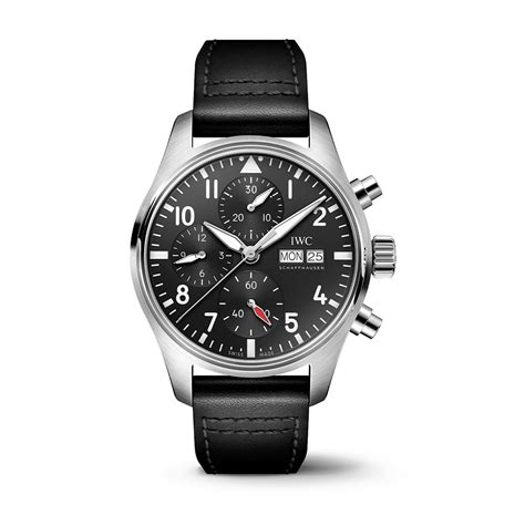 Iwc Schaffhausen Black Calfskin Pilots Watch Chronograph 41 Black Dial