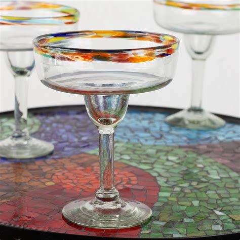 Set Of 6 Artisan Crafted Blown Glass Margarita Glasses Confetti Path Novica