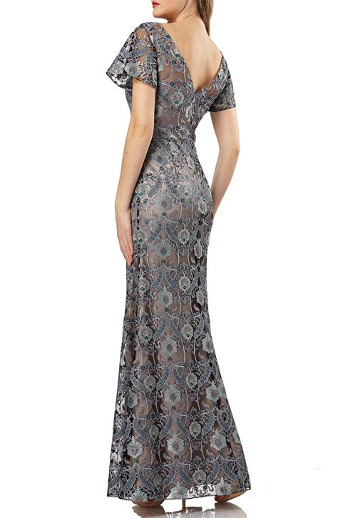 Js Collections Js Collection Embroidered Overlay Illusion Lace Evening