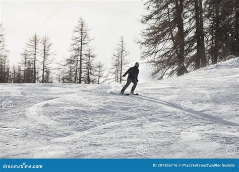 Skiing In The Winter Snowy Slopes Stock Photo Image Of Outdoor Cold