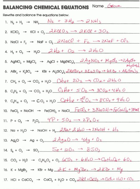 Balancing chemical equations answer key prior knowledge questions (do these before using the gizmo.)[note: Chemical Balancing Worksheets With Answers