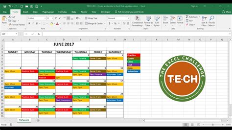TECH-011 - Create a calendar in Excel that automatically updates colors ...