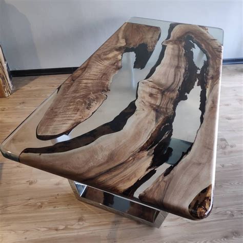 Epoxy Coffee Table With Clear Resin River Custom Live Edge Walnut