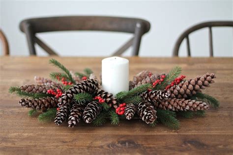 5 minute diy christmas centerpiece with pinecones and berries