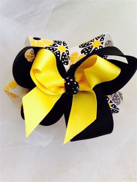 Girls Boutique Black Yellow Polka Dot Flowers Hair Bow Clip On Etsy