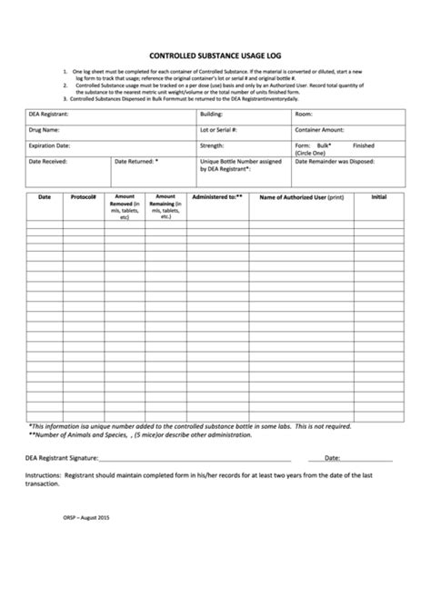 Free Printable Controlled Substance Log Customize And Print
