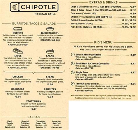 Chipotle serves burrito, tacos, chips and guacos, soft tacos, salad and burrito bowl in its menus. chipotle_menu.jpg (756×715) | Chipotle menu, Chipotle ...