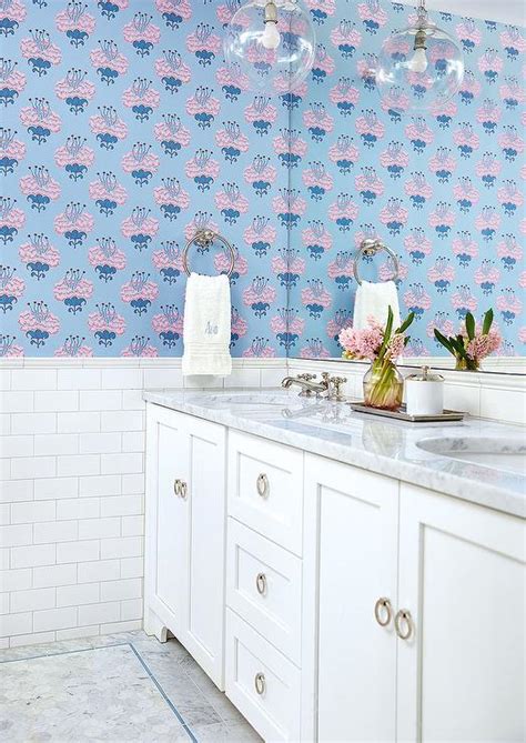 Pink And Blue Girls Bathroom Wallpaper Transitional Bathroom