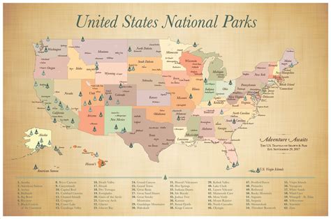 63 Us National Parks Map Personalized Adventure Map Us National Parks
