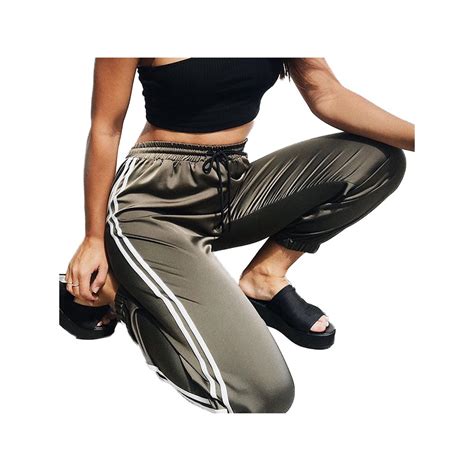 One Opening Women Side Striped Harem Pants Ankle Length Hight Waist