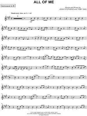 Browse our 20 arrangements of all of me. sheet music is available for piano, voice, guitar and 8 others with 15 scorings and 3 notations in 14 genres. John Legend "All of Me - Bb Instrument" Sheet Music (Trumpet, Clarinet, Soprano Saxophone or ...