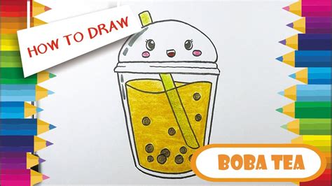 how to draw boba tea drawing easy boba tea step by step youtube