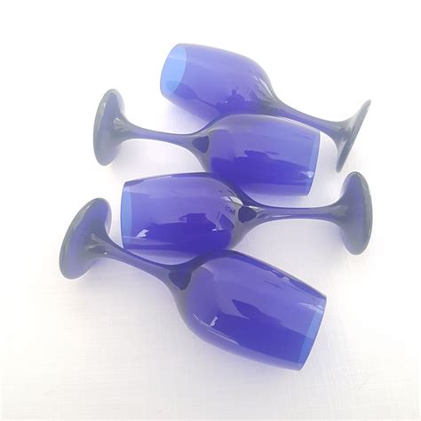 Vintage Cobalt Blue Libbey Premiere Wine Glass Set Blue Stemware Water Glasses