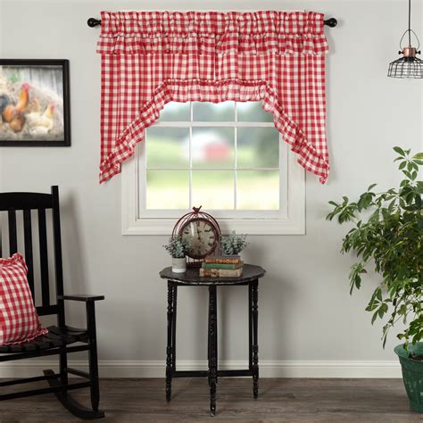 Country Red Farmhouse Kitchen Curtains Jenna Buffalo Check Rod Pocket