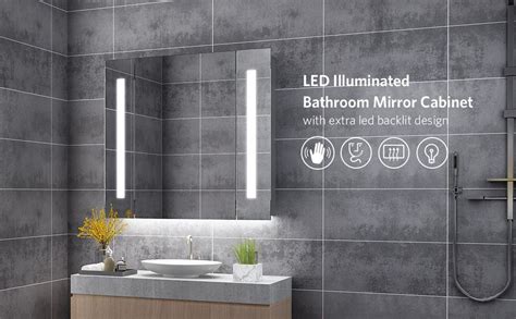 Quavikey® Bathroom Mirror Cabinet With Led Lights And Shaver Socket