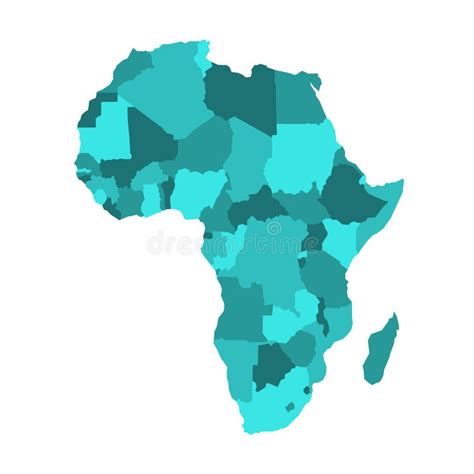 Politisk översikt Av Afrika I Fyra Skuggor Av Turkosblått På Vit